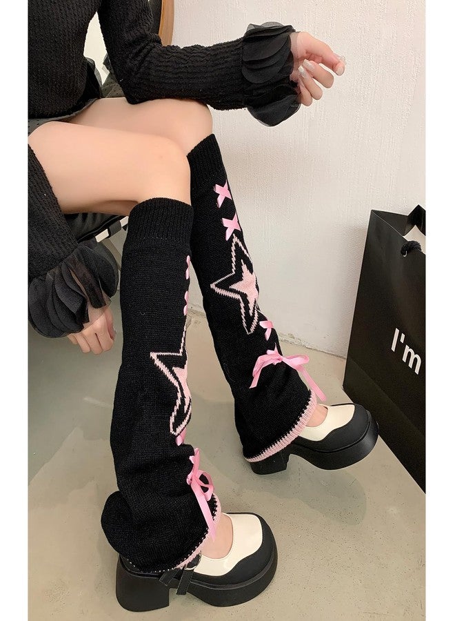 XEPST Harajuku Leg Warmers for Girls Women - Kawaii Lolita Knit Socks, Gothic Leg Cover for 80s Accessories - Pink Pentagram Pattern - Image 5